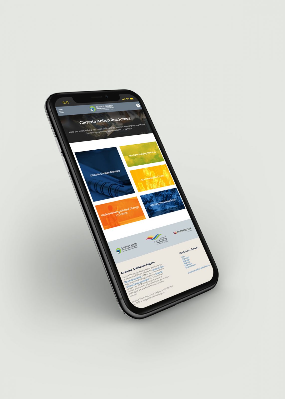 Mohawk College - Centre for Climate Change Management Climate Campus Carbon Management Initiative website development image