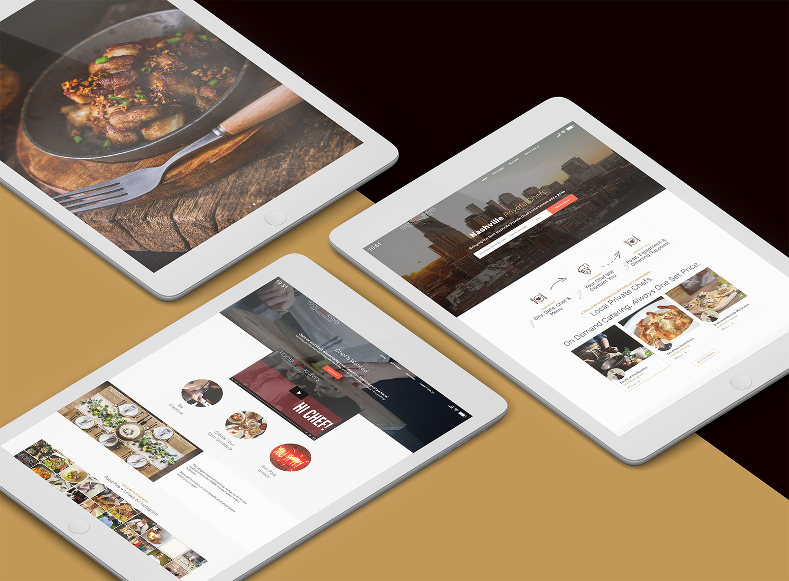 Food Fire + Knives Website Design and Development on iPad