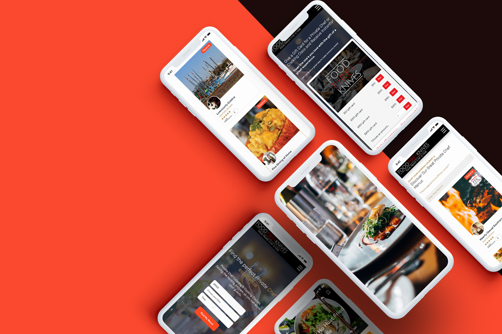 Food Fire + Knives Website Design and Development on iphones