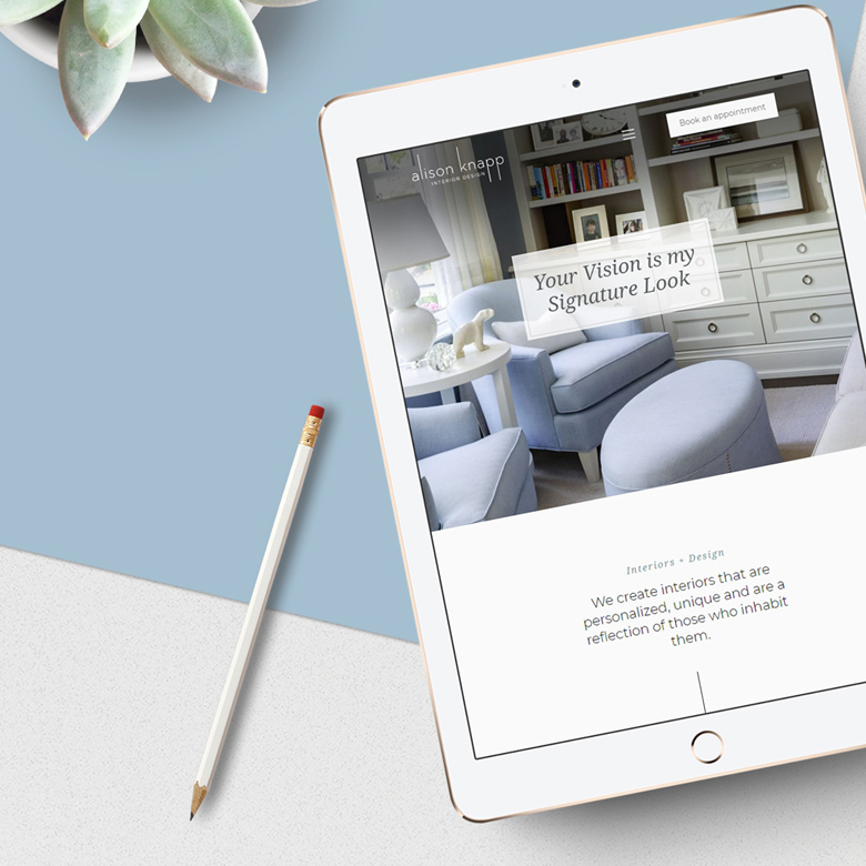 Alison Knapp Interior Design website homepage on iPad